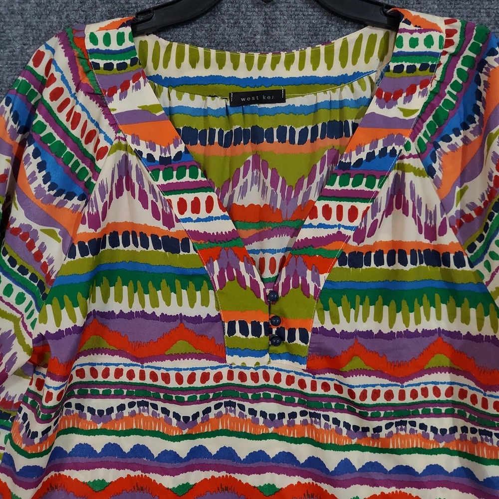 West Kei Blouse Tunic Womens XL Striped V Neck 3/4 Roll Tab Top Summer Beach - Picture 4 of 9